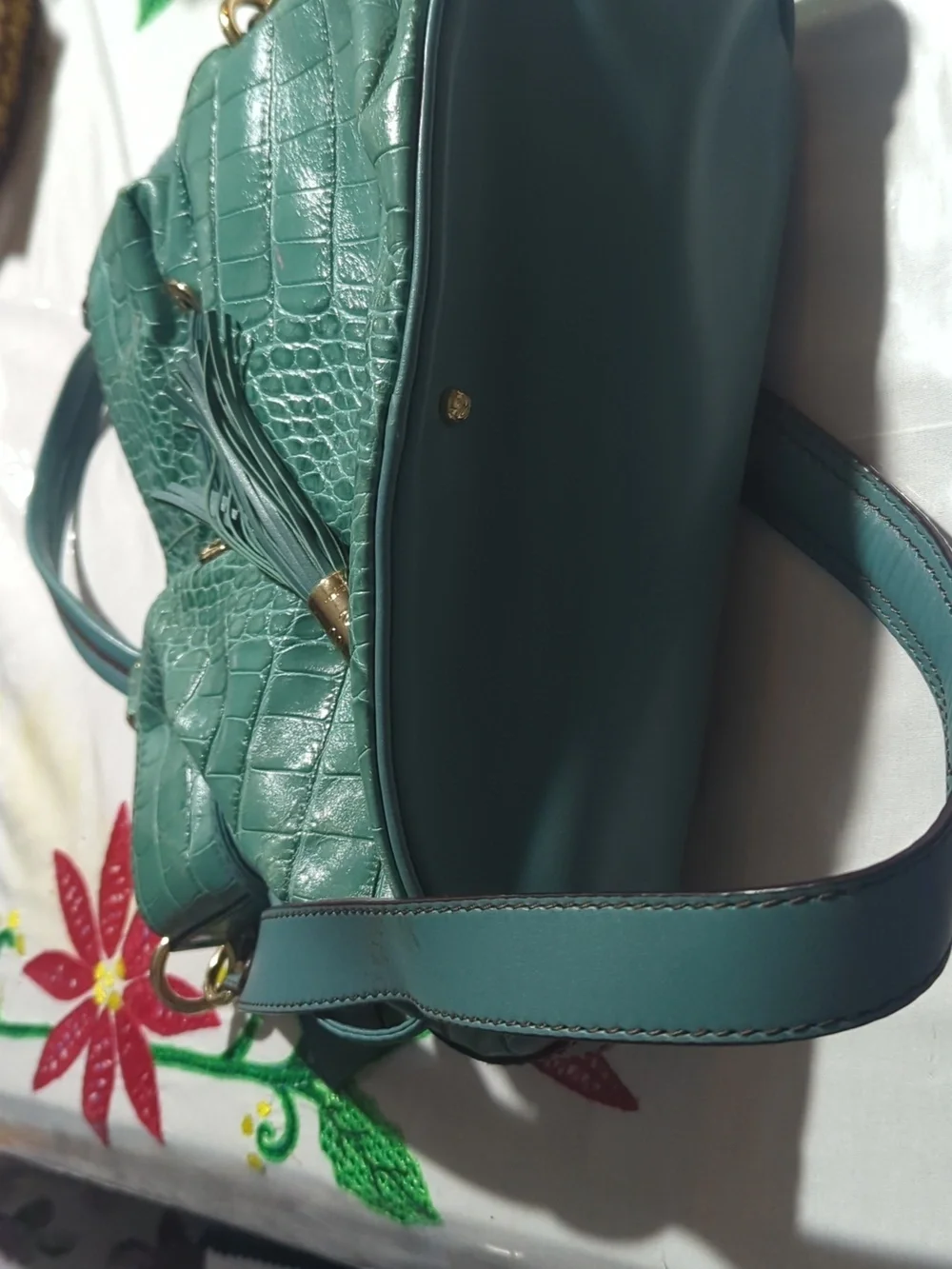 lancel  Paris Green Leather Tote Bag